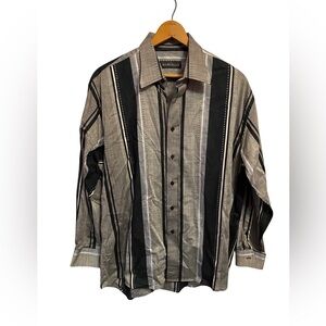 Marcello Men’s Black‎ & Gray Striped Long Sleeve Button Up Size L